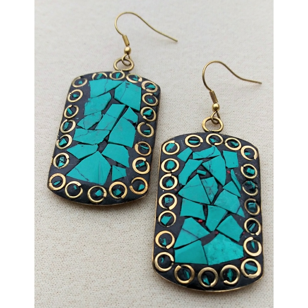 Turquoise - Brass - Earrings
